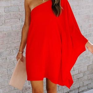 Off the shoulder side ruffle above the knee dress